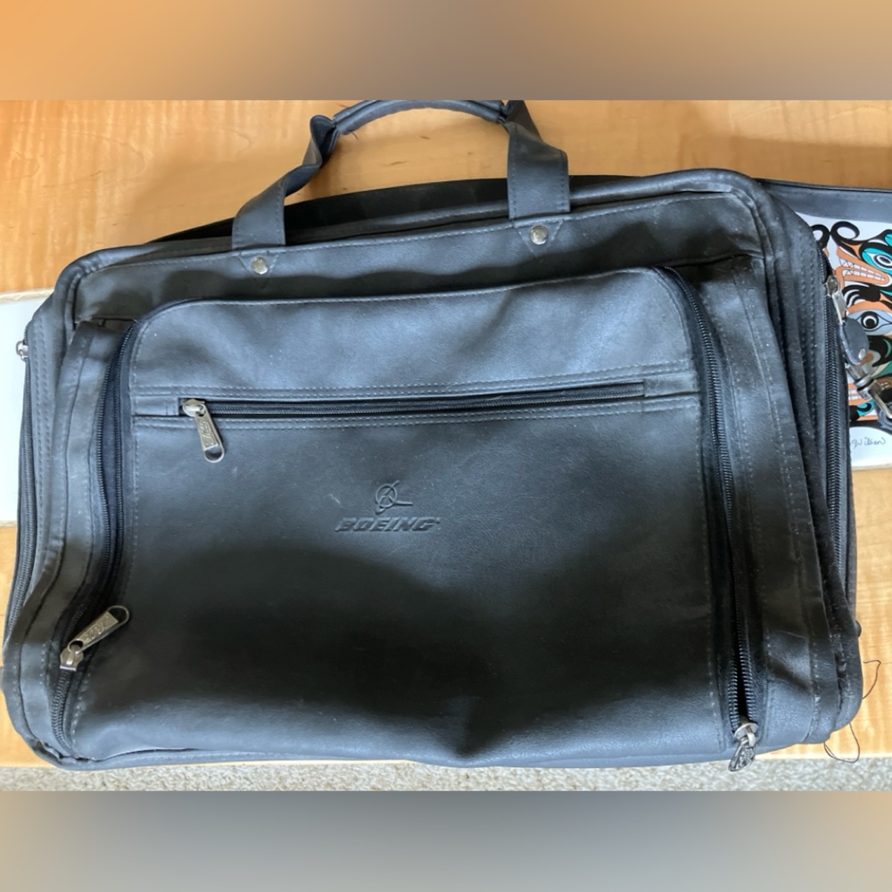 Boeing logo Black Leather Briefcase / Laptop Bag